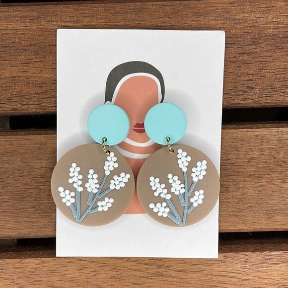 Flower decor round drop earrings - Picture 1 of 5